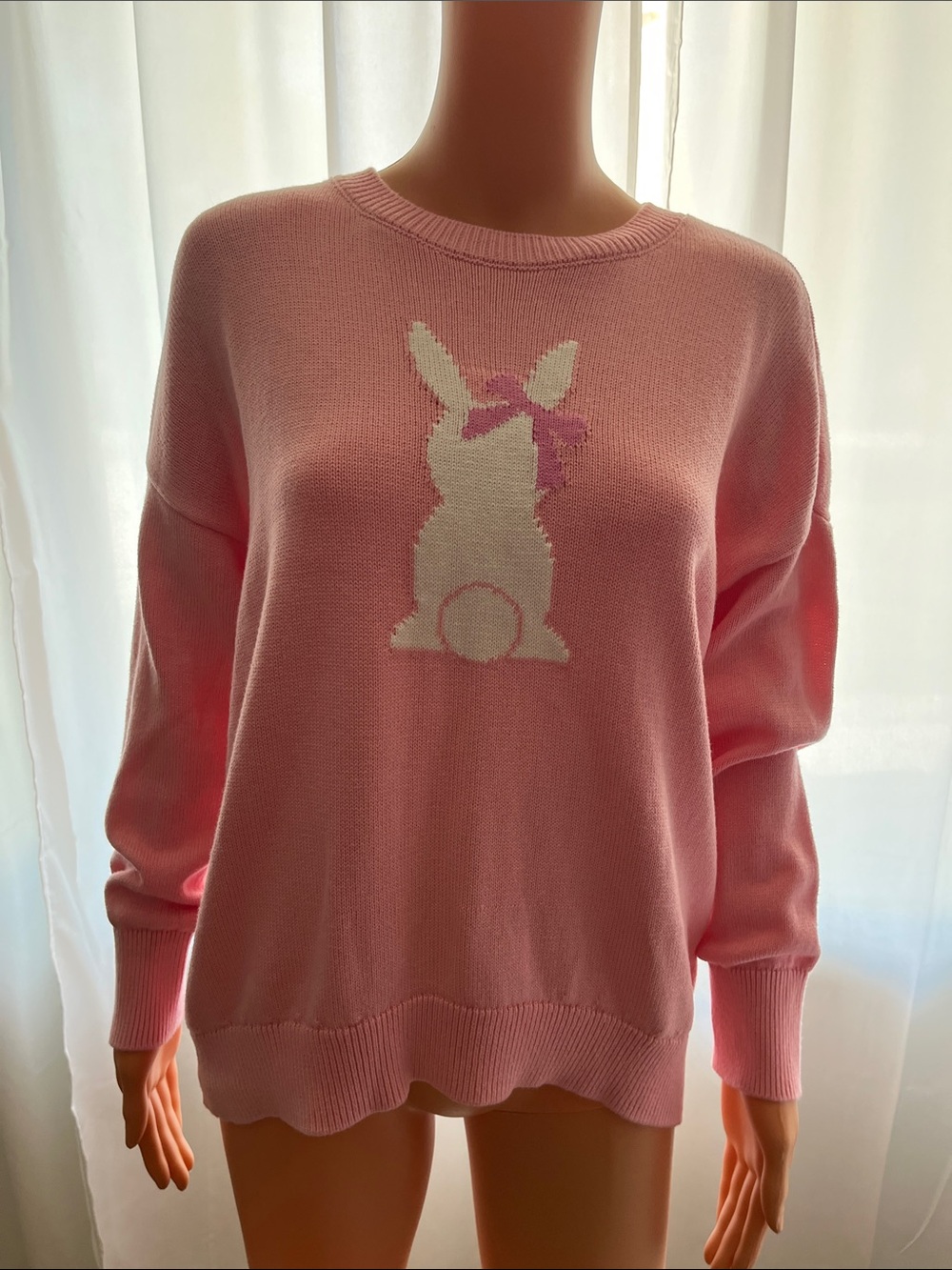 Vince Camuto Pink Crewneck Sweater with Bunny Motif
